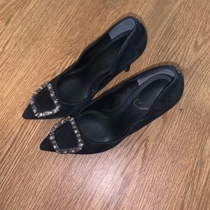 SAM EDELMAN Harriet black suede pointed toe slip on stilettos size 6